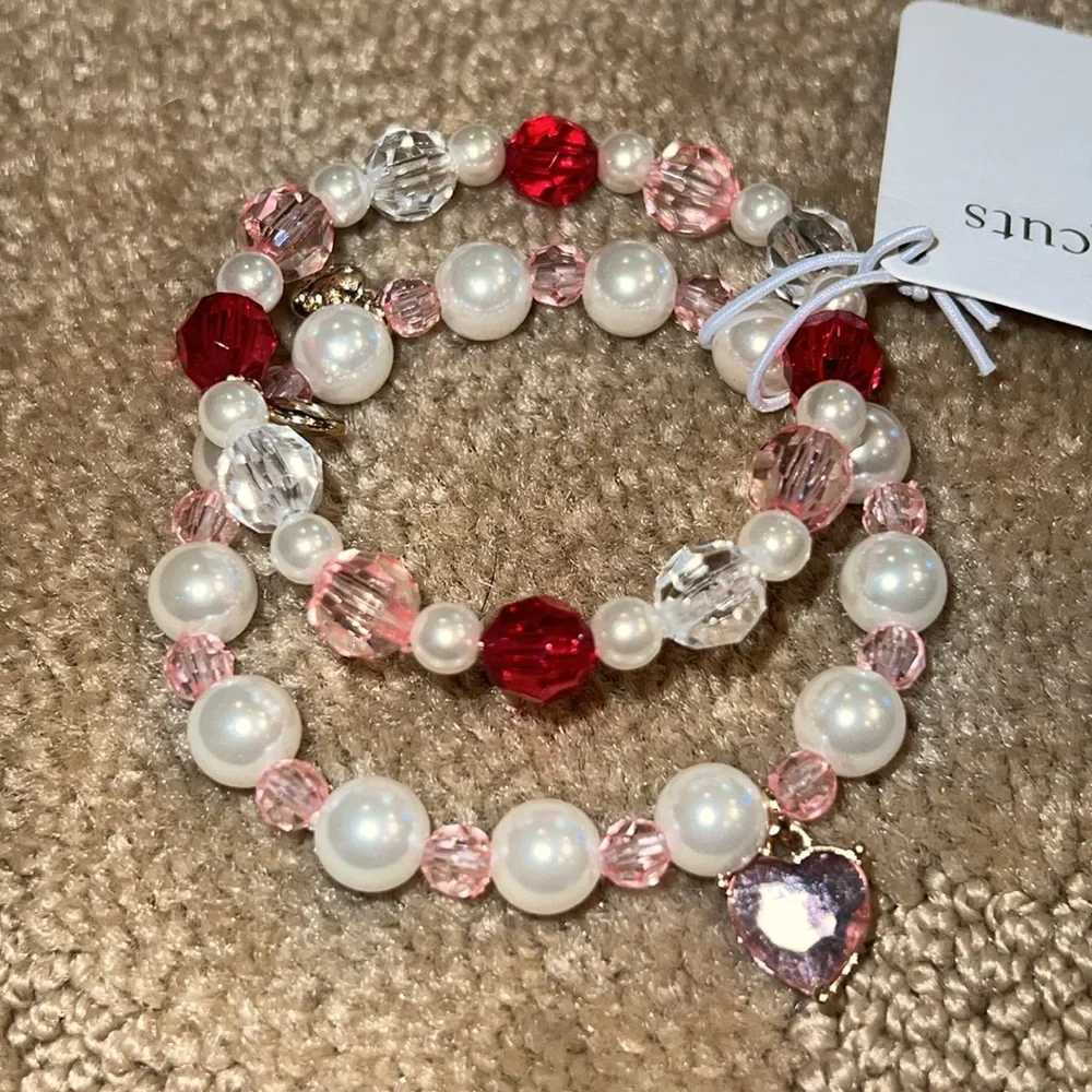 NWT J. Crew Kids 2 Beaded Valentine Bracelets, OS